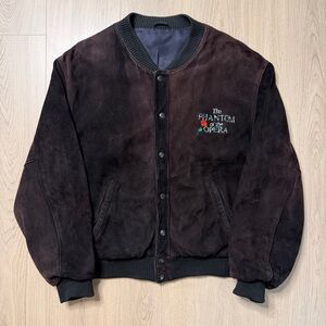 Vintage Roots Phantom Of The Opera Mask Suede Bomber Jacket Mens Medium Brown